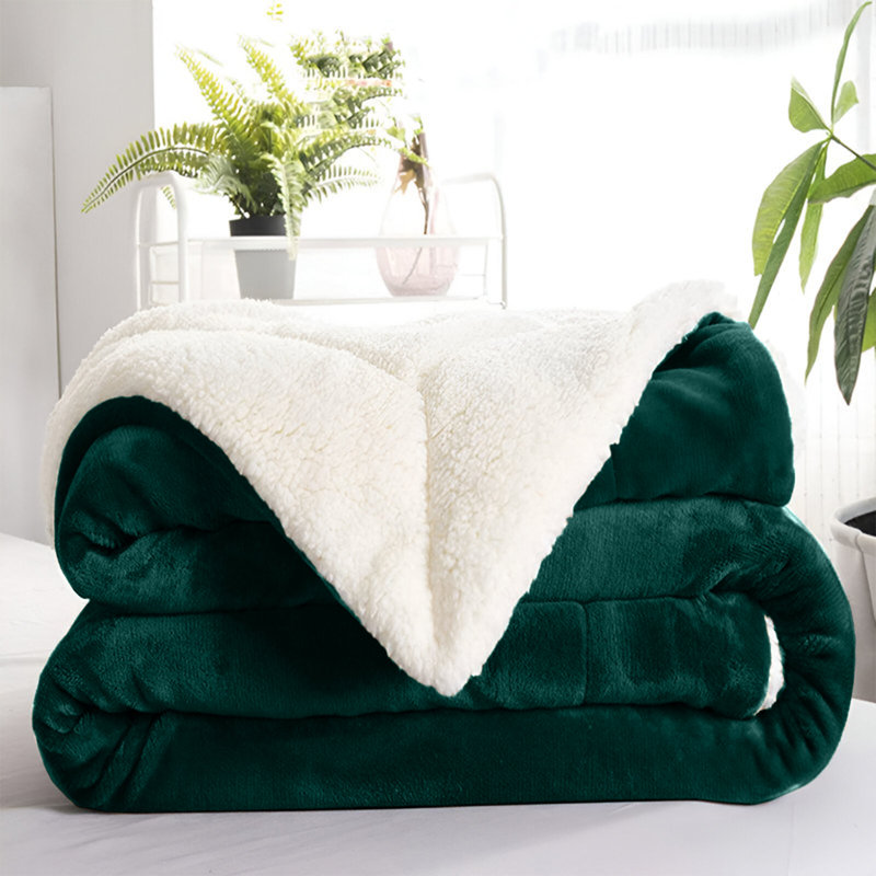 Kaylie Soft Sherpa Fleece Fur Thick Dual Sided Reversible Blanket Throw, 200cm x 240cm, Emerald