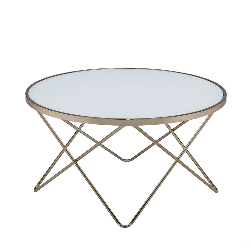 1Pc Coffee Table Round Frosted Glass Top, Clear