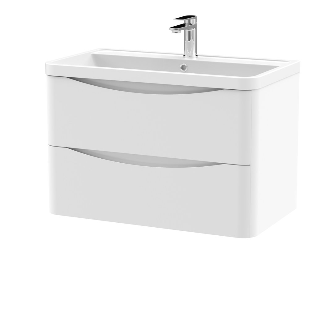 Nuie Satin White Lunar Wall Hung 2 Drawer Vanity Unit And Polymarble Basin | | Mdf | 800Mm - Image 4