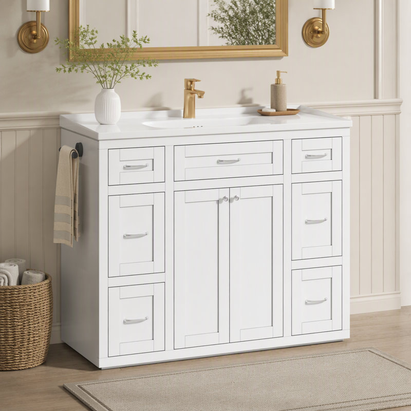 Meuble-lavabo de salle de bain de 122 cm avec lavabo en céramique, White