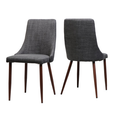 2 Grey Fabric Dining Chairs, Iron Legs With Dark Walnut Wood Finish, Handmade Embellishments, 17.84"W X 21.21"D 34.86"H Chairs  2 , Fabric, Wood-Like Details,