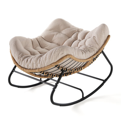 Switte Modern Oversized Wicker Rocking Chair, 39" Outdoor Indoor Cushioned Patio Chair, Powder-Coated Steel Frame