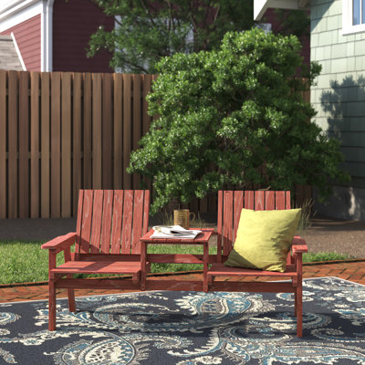 Wilhelmina Outsunny Patio Bench, Garden Bench with Middle Table and Umbrella Hole, Wooden Outdoor Bench