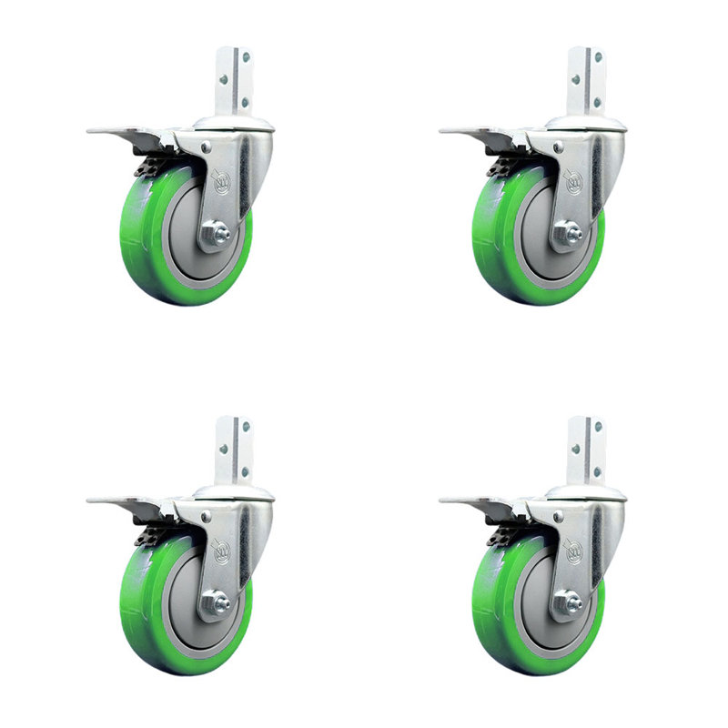 Ensemble de roulettes pivotantes à tige carrée 4 po 4 po, Vert