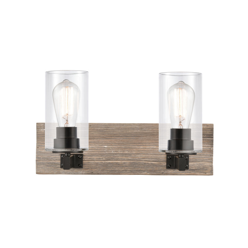 Germain - 2 lumières - 17 po - Noir mat - Abat-jour transparent - Éclairage pour meuble-lavabo, Clear