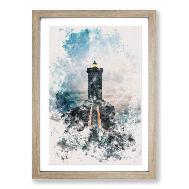Lighthouse in Le Conquet France - Picture Frame Painting Print, Oak Framed, 87cm H x 62cm W x 2cm D