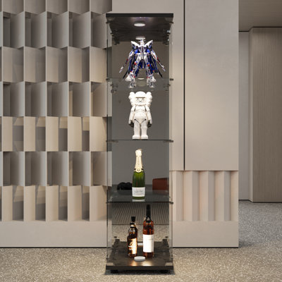 64.56"H Glass Display Cabinet With Mirrored Back Panel, Curio Cabinets With LED Light