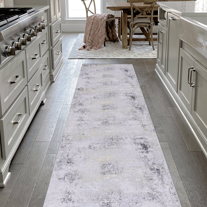 MAVAL Gold Washable Rug 2'6'' X 10' Runner Rug (Gray+Gold, 2'6'' X 10'), Runner 2'6" x 10'