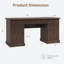 Bureau de direction 60 po moderne, bois cannelé avec tiroirs et prise de courant, poste de travail d'ordinateur brun noyer noir-130625406