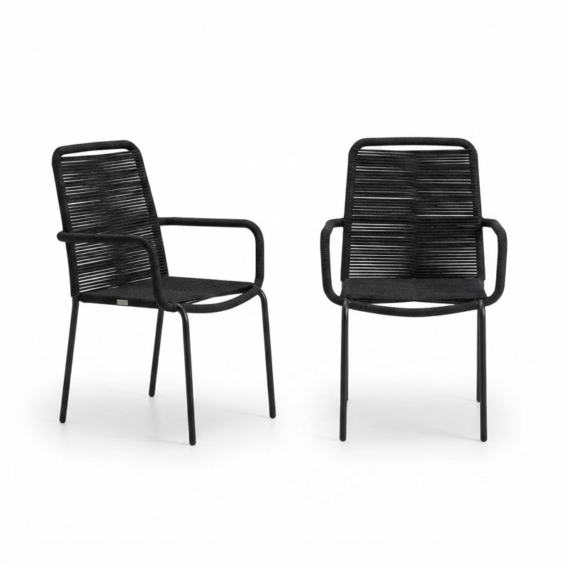 Brittany Stackable Rope Patio Dining Armchair, Black