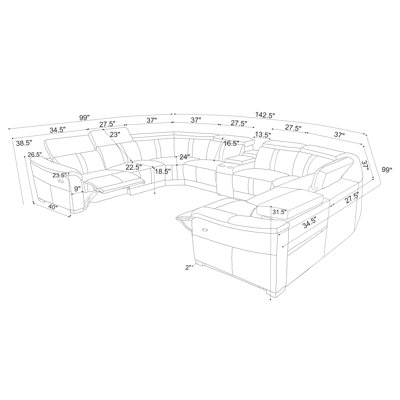 Mietoon Leather Match Large Seating Power Recliner Sectional