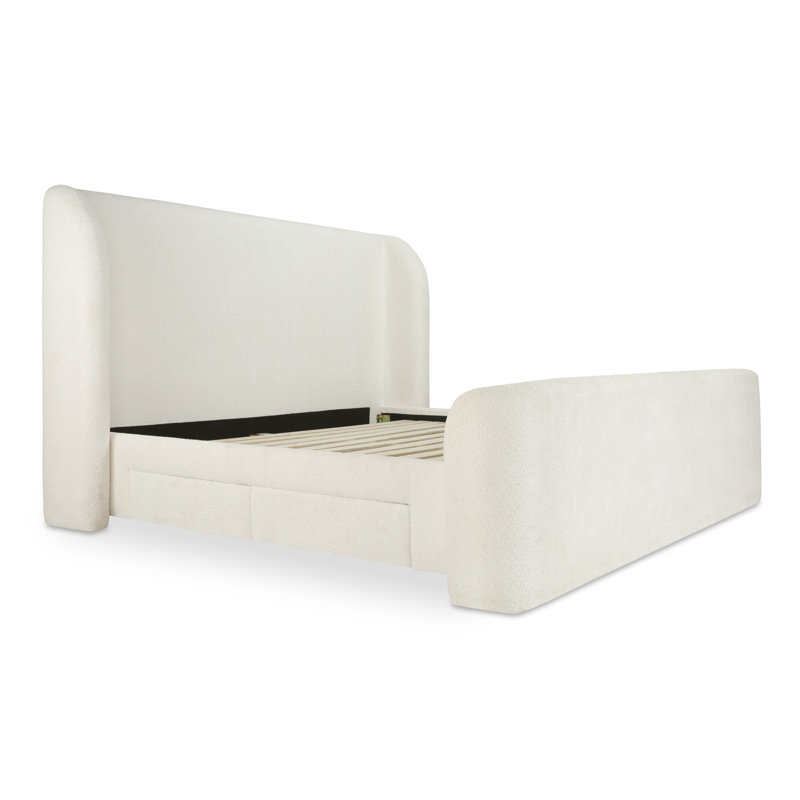 Lit avec rangement tapissier Lizzie, Grand, Crème Boucle