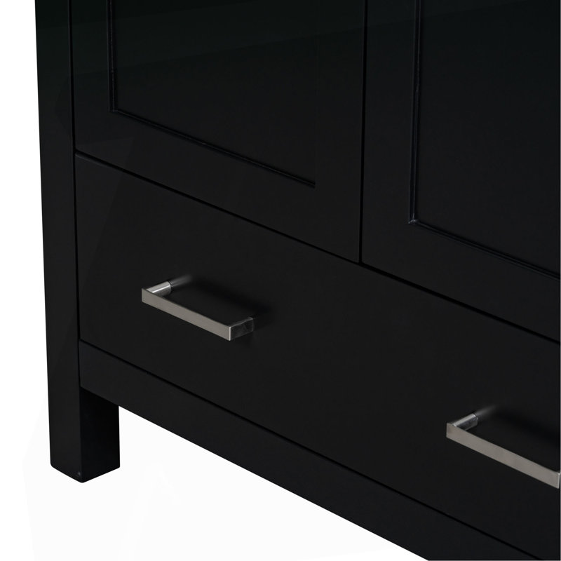 Meuble-lavabo de salle de bain avec lavabo simple, meuble-lavabo sous-comptoir avec armoire, armoire de rangement pour salle de bain avec 2 portes et un tiroir, fermeture en douceur, rangement multifonctionnel, structure en bois massif