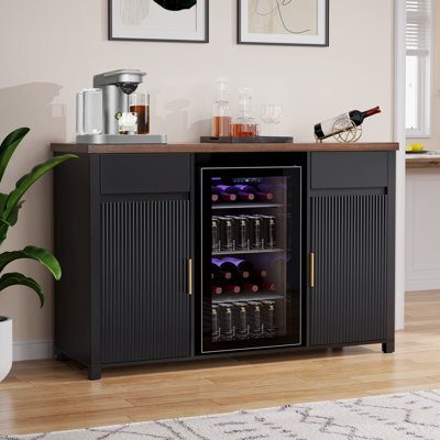 Large Coffee Bar Cabinet with Fridge Space, Mini Fridge Cabinet with Wine Storage, Buffet Sideboard Table for Home, Fluted Modern Design,53.2" L by Winston Porter