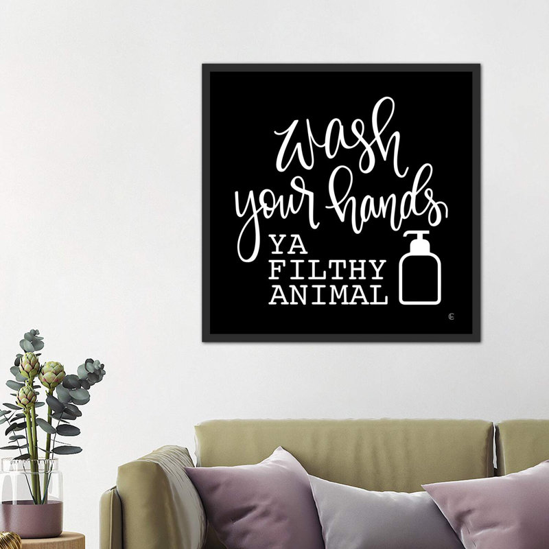 «Wash Your Hands» - impression, Cadre noir vieilli, H 37 po x l 37 po x P 1,5 po