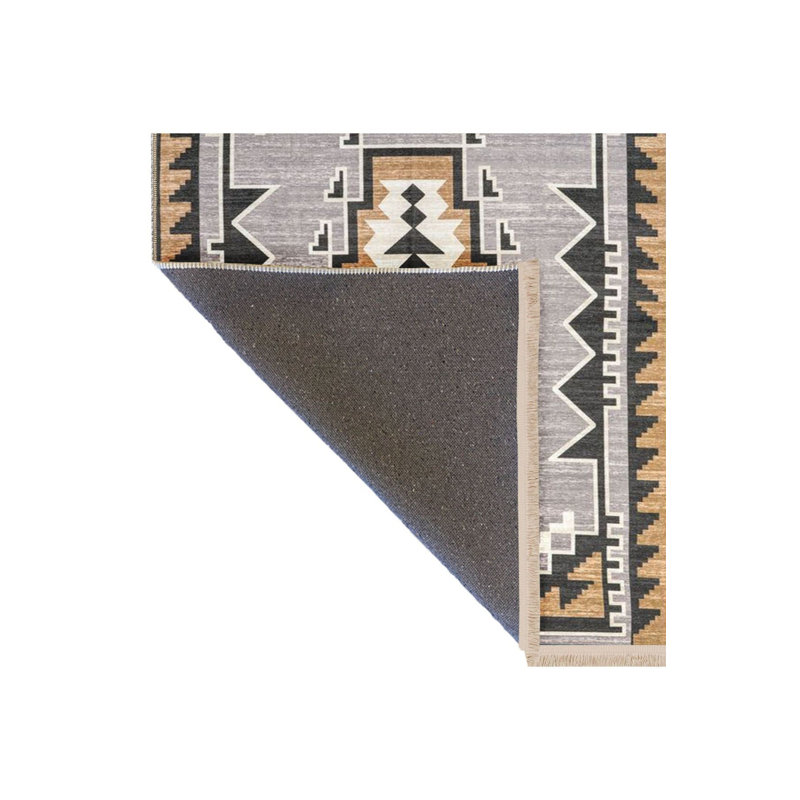 Grey Ethnic Pattern Detail Woven Base Modern Machine Washable Decorative Rug, Rectangle 3'3" x 4'11"  Rug Pad Included