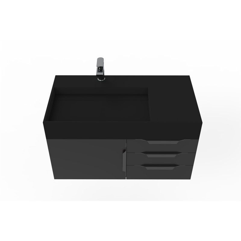 Ensemble de meuble-lavabo mural simple 36 po Bassi, Noir, Noir, Noir