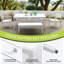 Ensemble de salle à manger 6 pièces en aluminium pour patio - 4 chaises, 1 banc avec coussins Sunbrella et table rectangulaire bicolore avec trou pour parasol, blanc mat et grisâtre