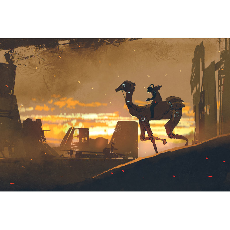 Man On Futuristic Camel - Wrapped Canvas Print, 20cm H x 30cm W x 3.8cm D