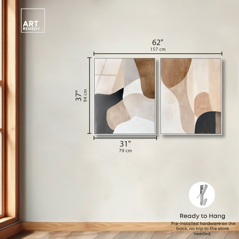 «Faded Warmth Duet», reproduction d'art encadrée, ensemble d'art abstrait bohème par Art Remedy, cadre blanc, 30 x 36