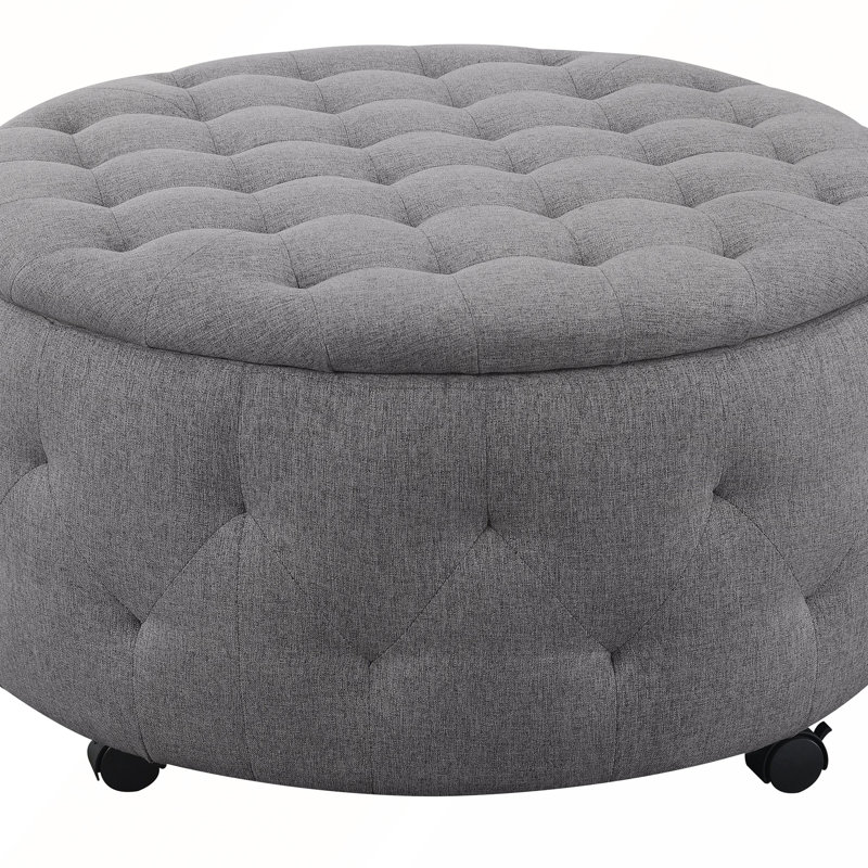Repose-pieds rond à roulettes avec plateau de rangement réversible et 4 repose-pieds latéraux pour des solutions de rangement polyvalentes et cachées