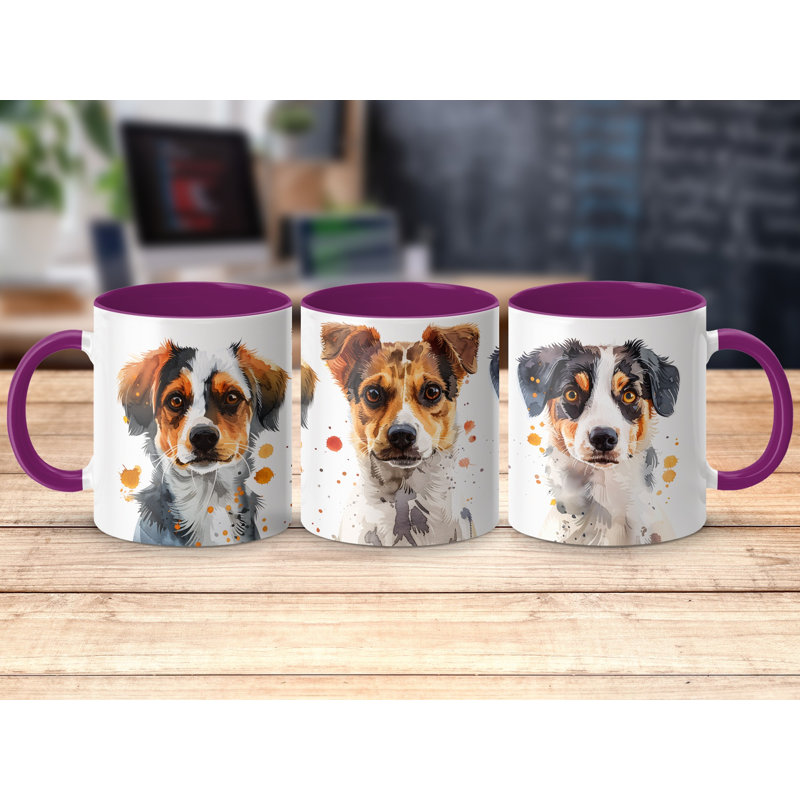 Elegant Watercolor Schnauzer Dog Design 11oz Coffee Mug, Purple, 3