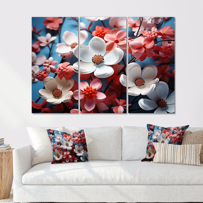 «White and Pink Dogwood Blossoms», ensemble de reproductions d'art mural cornouiller, Toile tendue