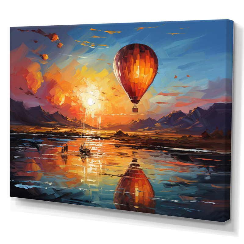 Jaune, montgolfière impressionniste - montgolfière, art mural, H 12 po x l 20 po x P 1 po, Toile tendue