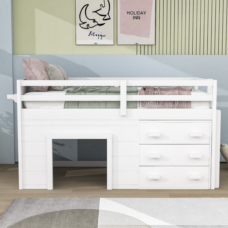 Fenelus Kids Twin Loft Bed with 3 Drawers, White