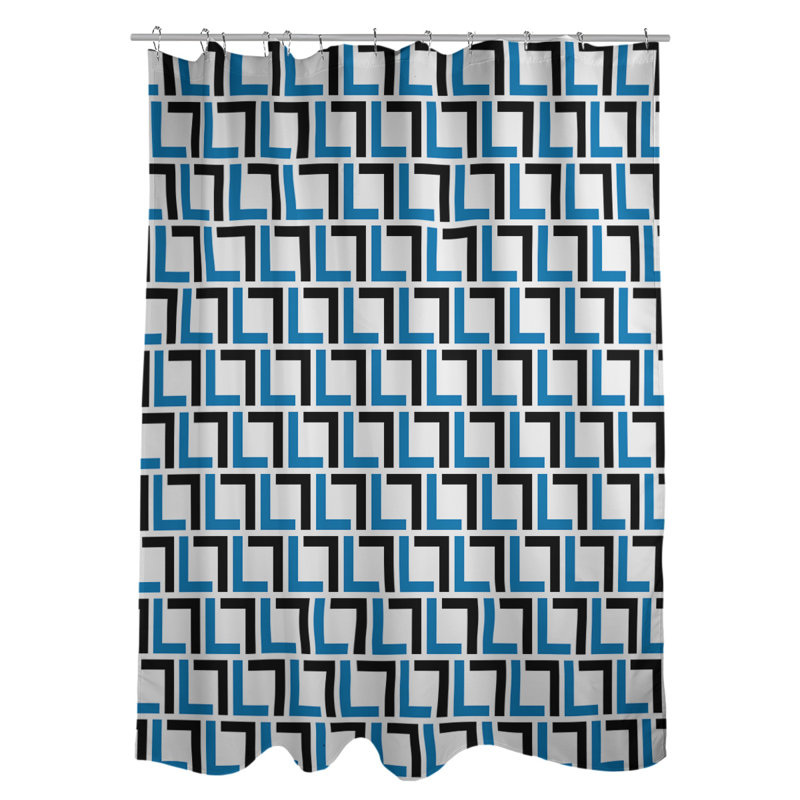 Rideau de douche géométrique simple, Argent / bleu Honolulu / blanc, Non