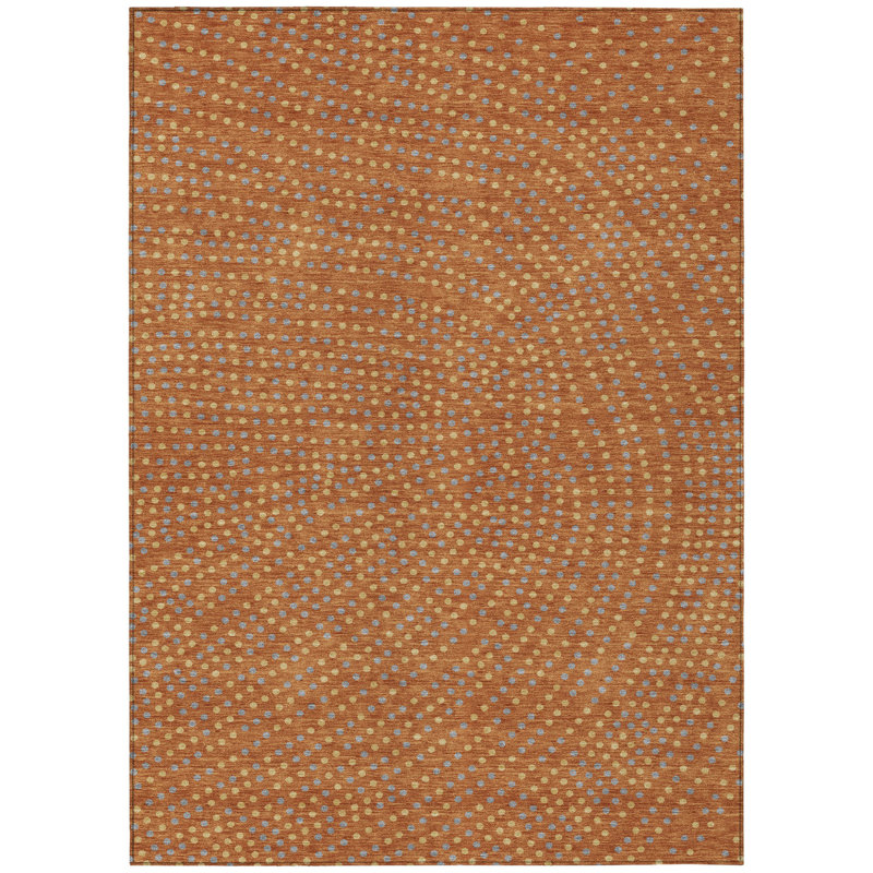 3' X 5' Brown Polka Dot Washable Indoor Outdoor Area Rug