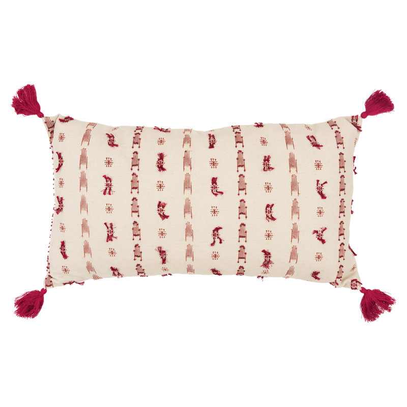  Rectangular Cotton Pillow Cover and Insert, Beige/Rust