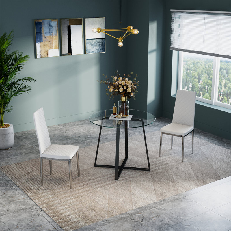 Addicyn 90Cm Metal and Glass Round Dining Table, Black/Clear