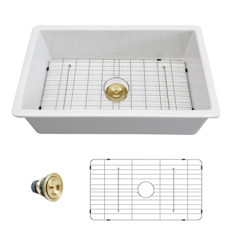 Évier de cuisine encastré à simple cuve rectangulaire en céramique L 32 po x l 19 po
