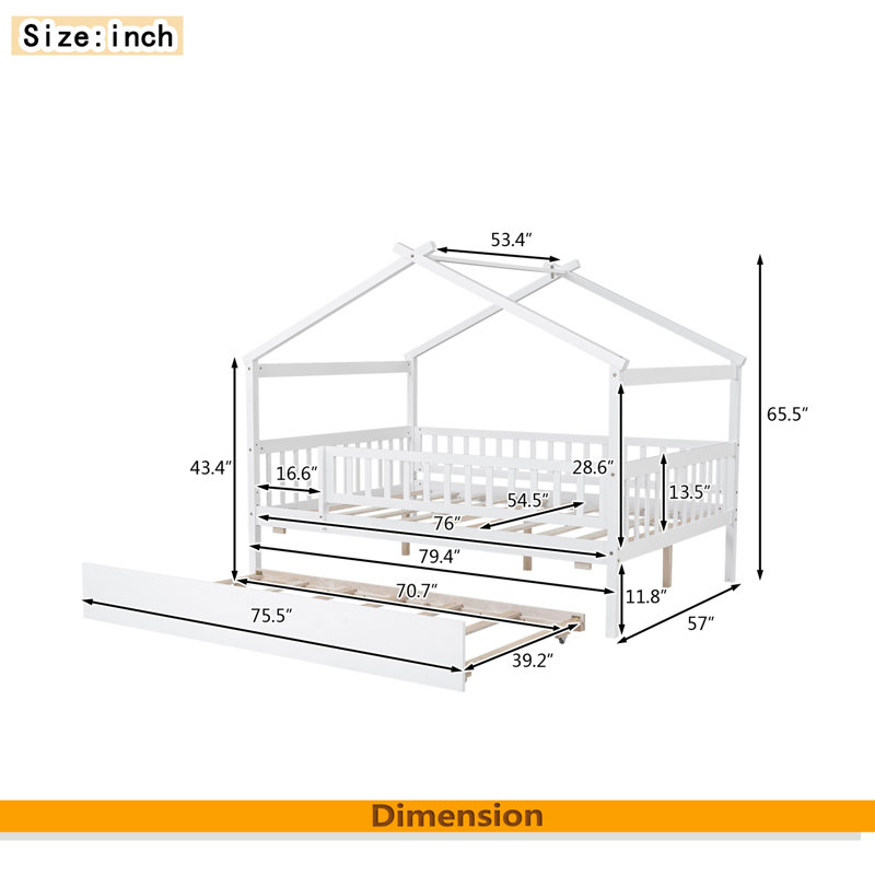 Lit en bois avec couchette, Double, Blanc