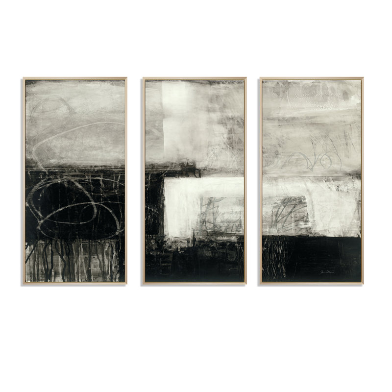 «A Geometric Day II - Mid-Century», ensemble d'art mural moderne sur toile encadrée, H 20 po x l 36 po x P 1 po, Cadre brun