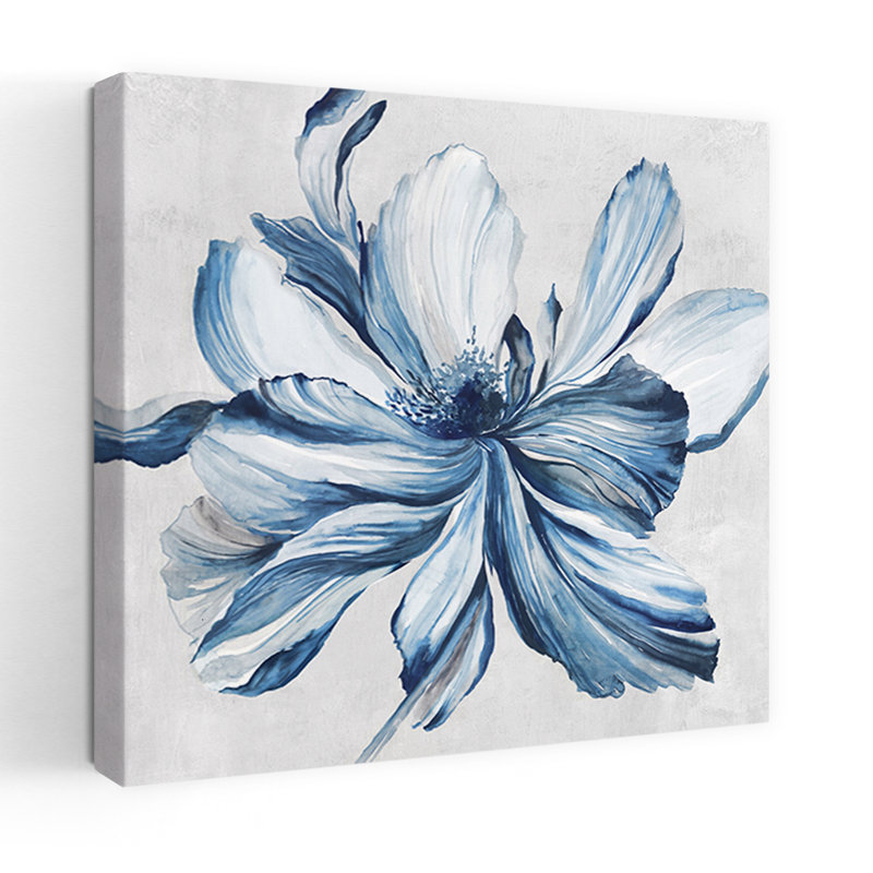 Botanique bleu sarcelle II délicat, art floral contemporain, nature, H 18 po x l 18 po