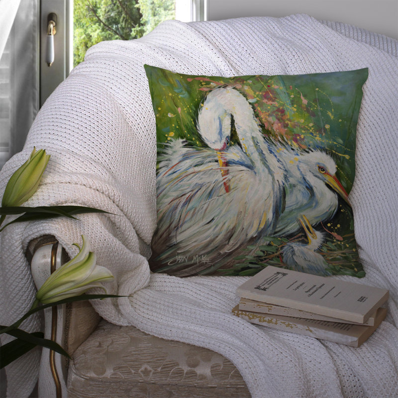 Coussin intérieur/extérieur en pluie White Egret, H 18 po x l 18 po x P 5,5 po