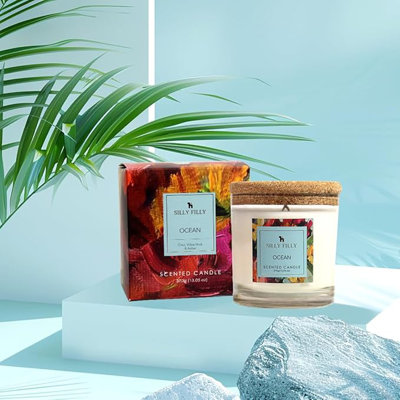 Glass Jar Candle | Ocean Mildly Scented | One Wick 7.7 Oz | Over 35 Hours Of Burn Time | Ideal For Home, Celebrations, Gifting