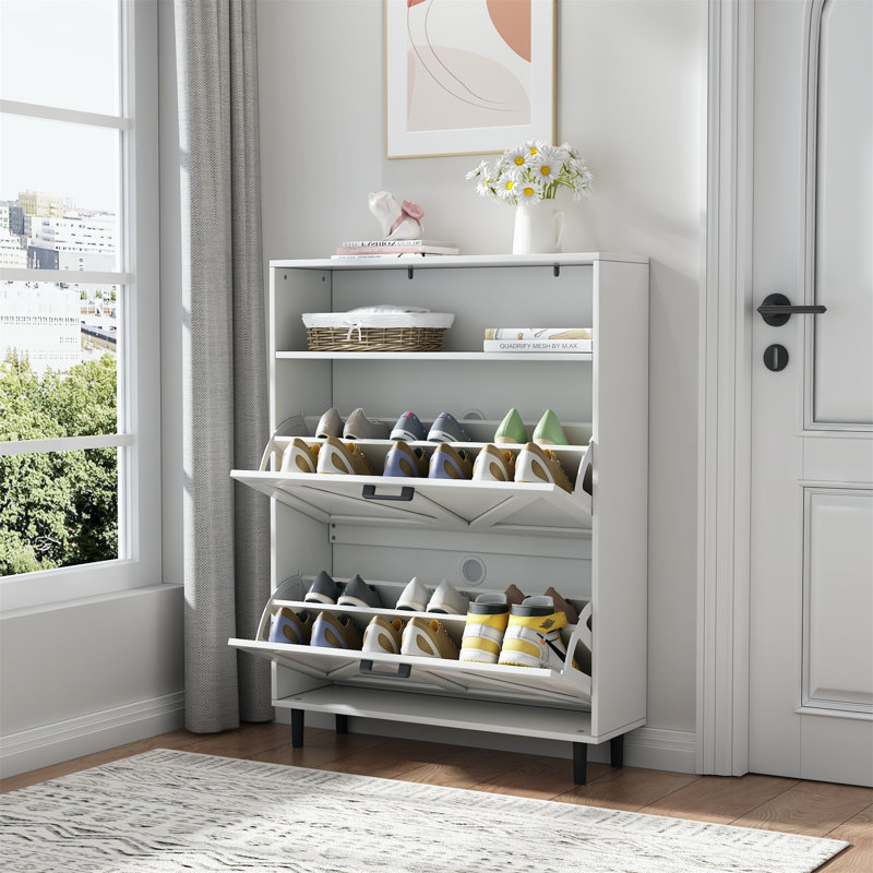 Armoire de rangement pour chaussures Farmhouse, Blanc antique