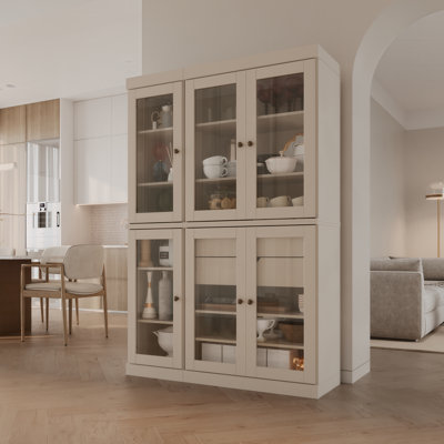 100% Solid Wood 48.5" Pantry China Cabinet with Clear Glass Doors, 2-Drawers and Adjustable Shelves by Hokku Designs