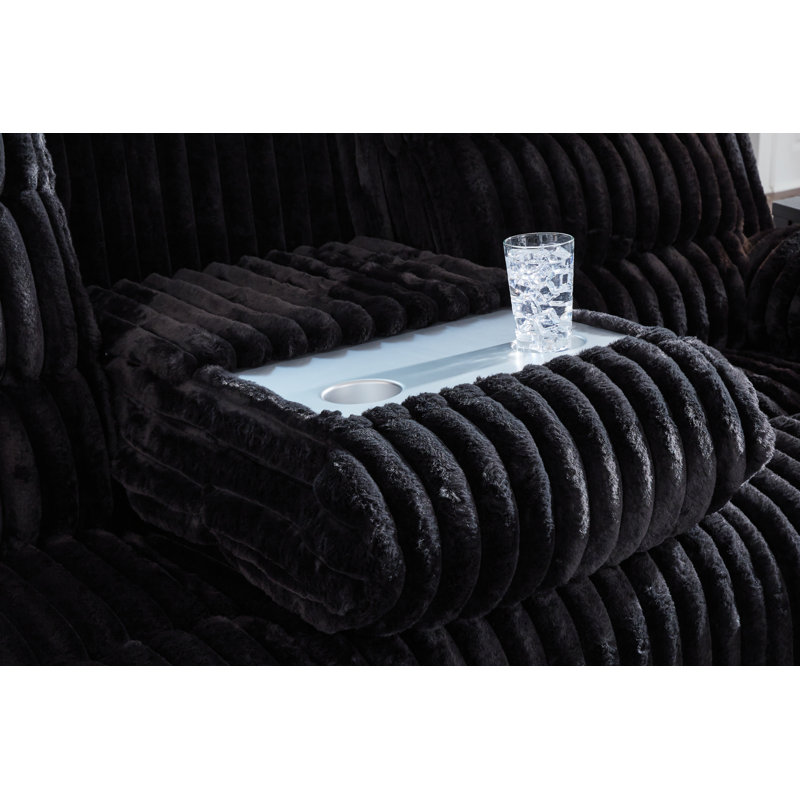 Technique Power Reclining Sofa With Drop Down Table, Black