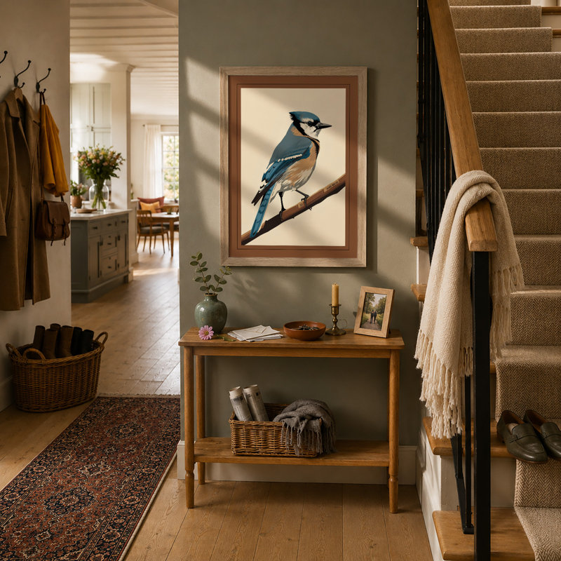 Blue Jay On Branch Botanical - Print, Oak, A3 - 42.0 x 29.7 cm