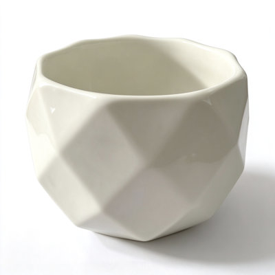 Pot à fleurs blanc en céramique - Pot à plantes succulentes à facettes diamantées, 5,9 po x 5,9 po x 5,9 po