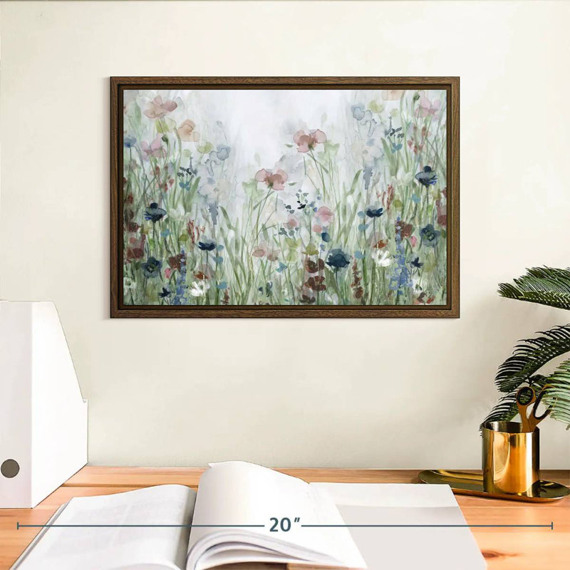 Champs de fleurs sauvages, 13 po x 9 po, Cadre flottant en noyer
