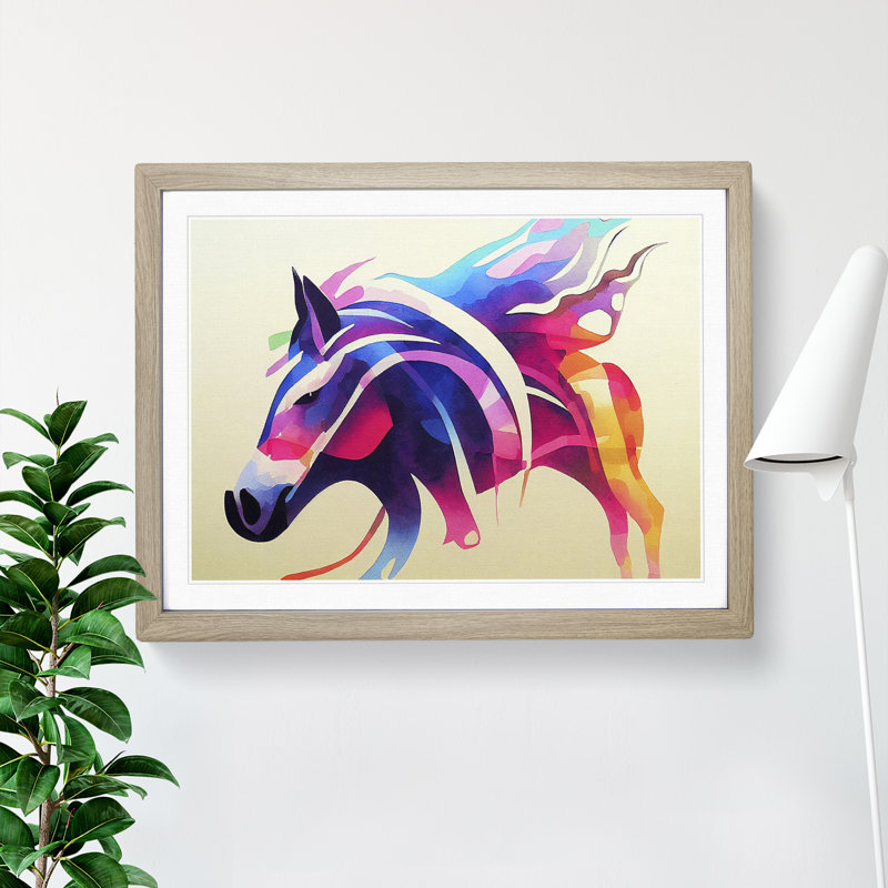 Watercolour Horse Vol.5 Abstract - Single Picture Frame Print, Oak, 46cm H x 64cm W x 2cm D
