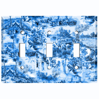 Beautiful Blue Painting White 3 - Gang Toggle Light Switch Standard Wall Plate