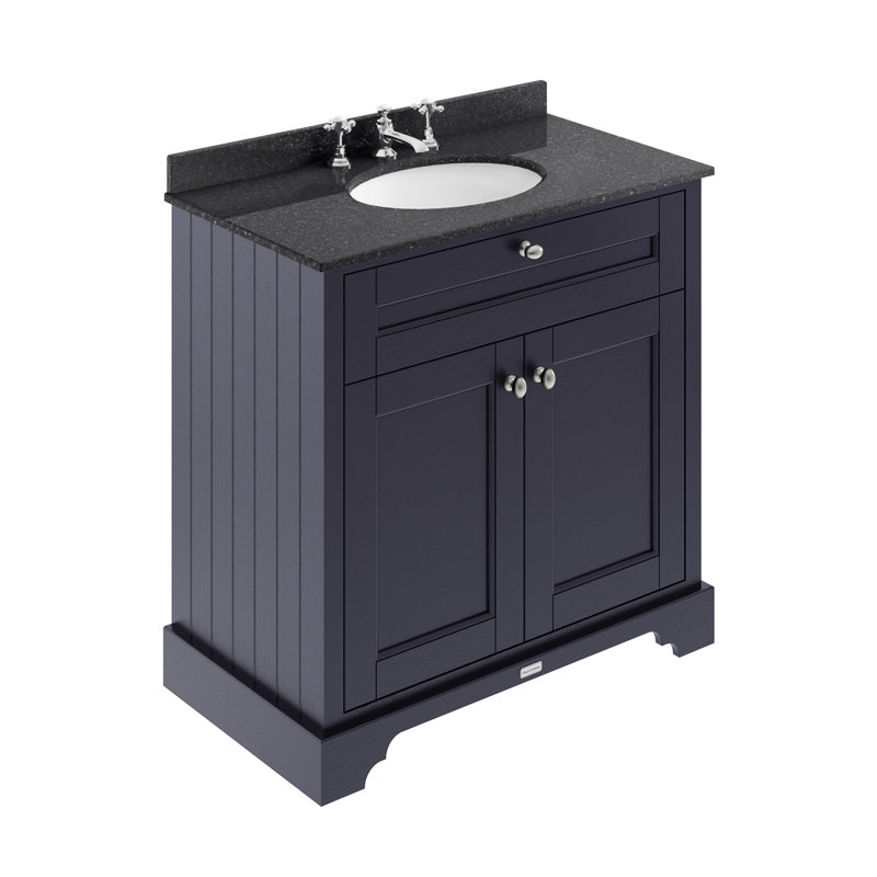 Old London 820 mm Freestanding Single Vanity with Integrated Ceramic Basin, Black, Twilight Blue
