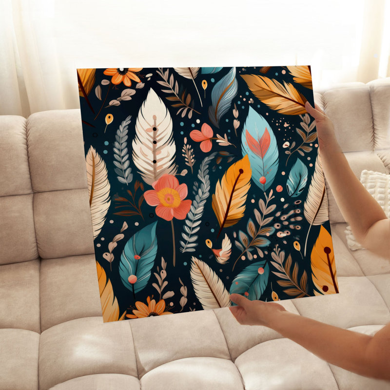 «Fashion and Glam Boho», impression de plumes bohémiennes non encadrées, H 14 po x l 14 po