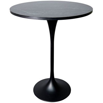 Harton Round Bar Height Dining Table with MDF Top and Stainless Steel Pedestal Base Kitchen Table Seats 2-6 Person